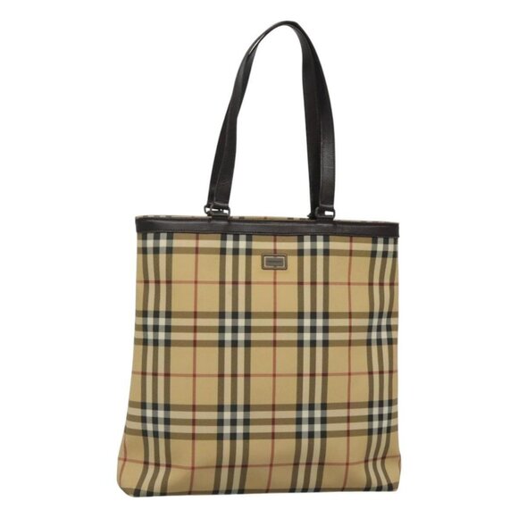 BURBERRY Nova Check Tote Bag PVC Beige Brown Auth BD761 - Picture 1 of 16